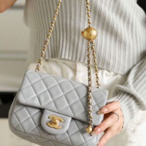 Alternative view of Chanel Classic Flap Bag With Charm Chain Mini Crossbody 7in/ 17cm Grey Gold Hardware For Women