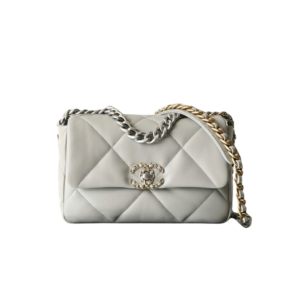 Chanel 19 Flap Bag Small Crossbody 10.2in/ 26cm Grey Gold Silver Hardware For Women