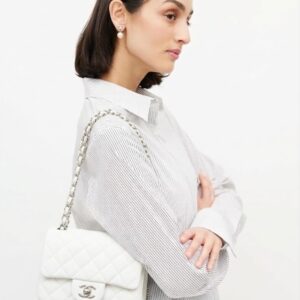 Alternative view of Chanel Classic Flap Bag Mini Crossbody 6.6in/ 17cm White Silver Hardware For Women