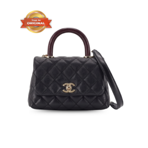 Chanel Classic Mini Flap Bag Top Handle 7.5in/ 19cm Black Gold Hardware For Women