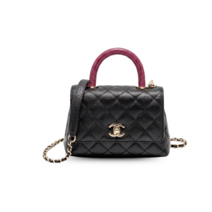 Chanel Classic Mini Flap Bag Top Handle 7.5in/ 19cm Black Gold Hardware For Women