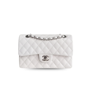 Chanel Classic Small Double Flap Bag Crossbody 9in/ 23cm White Silver Hardware For Women