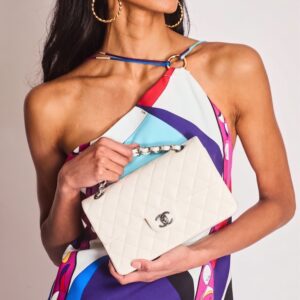 Alternative view of Chanel Classic Small Double Flap Bag Crossbody 9in/ 23cm White Silver Hardware For Women