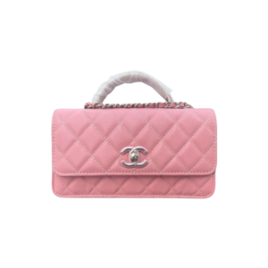 Chanel Clutch With Chain Top Handle Bag 7.3in/ 18.5cm Pink Silver Hardware For Women