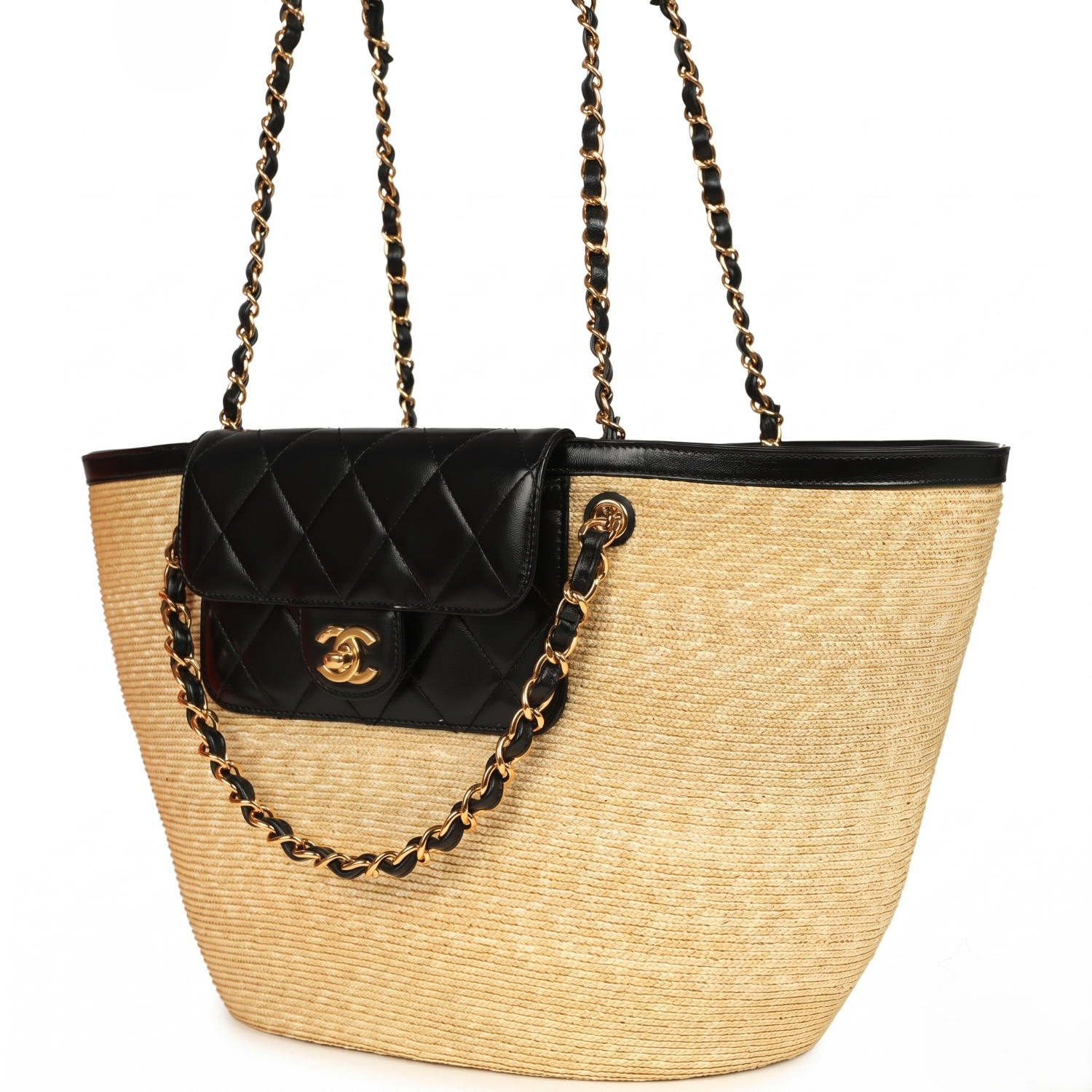 Chanel Coco Beach Large Shopping Tote Bag 21.3in/ 54cm Beige/ Black Gold Hardware For Women AS5952-B23640-U8798