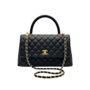 Chanel Coco Large Top Handle Bag 11in/ 28cm Black Gold Hardware For Women A92991