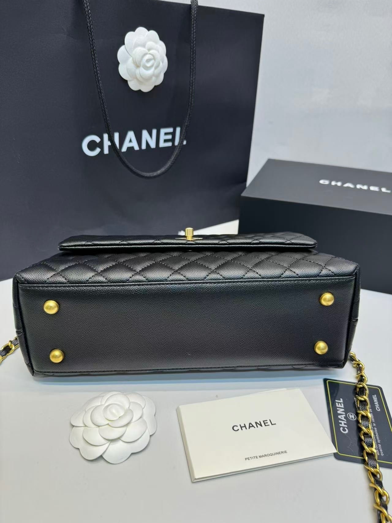 Chanel Coco Large Top Handle Bag 11in/ 28cm Black Gold Hardware For Women A92991