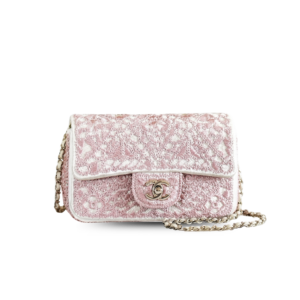 Chanel Crochet Small Flap Bag Crossbody 7.8in/ 20cm Pink Gold Hardware For Women
