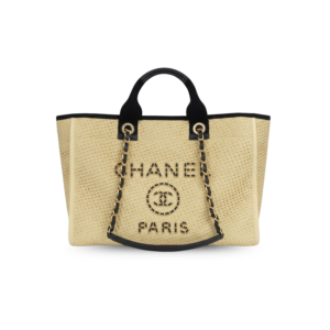 Chanel Deauville Large Tote Bag 19.7in/ 50cm Beige Raffia Gold Hardware For Women