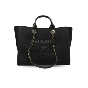 Chanel Deauville Large Tote Bag 19.7in/ 50cm Black Gold Hardware For Women