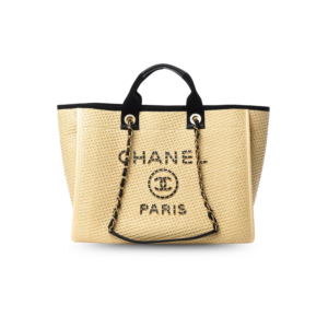Chanel Deauville Medium Tote Bag 15.5in/ 39cm Beige Raffia Gold Hardware For Women