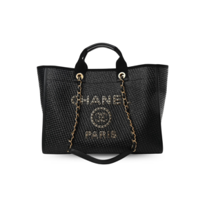 Chanel Deauville Medium Tote Bag 15.5in/ 39cm Black Raffia Gold Hardware For Women