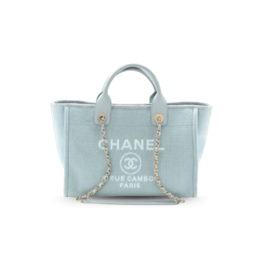 Chanel Deauville Small Tote Bag 12.5in/ 32cm Light Blue Gold Hardware For Women