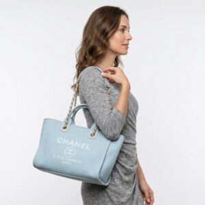 Alternative view of Chanel Deauville Small Tote Bag 12.5in/ 32cm Light Blue Gold Hardware For Women