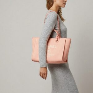 Alternative view of Chanel Deauville Small Tote Bag 12.5in/ 32cm Coral Pink Gold Hardware For Women