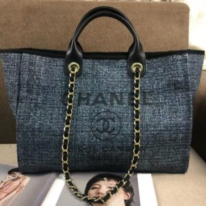 Alternative view of Chanel Deauville Tote Bag 15in/ 38cm Black/Dark Blue Gold Hardware For Women A66941