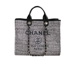 Chanel Deauville Tote Bag 15in/ 38cm Black/Grey Canvas Silver Hardware For Women