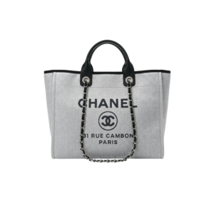 Chanel Deauville Tote Bag 15in/ 38cm Light Grey Canvas Silver Hardware For Women A66941