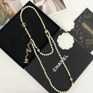 Alternative view of Chanel Double-Layer Pearl Chain With Logo Charms For Women