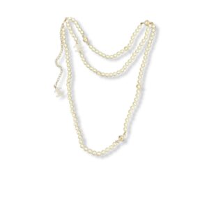 Chanel Double-Layer Pearl Chain With Logo Charms For Women