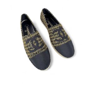 Chanel Espadrilles Black/ Gold Tweed For Women