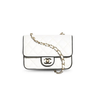 Chanel Flap Bag Mini Crossbody 7.7in/ 19.5cm White/ Black Gold Hardware For Women AS5151 B19381 NAFJQ