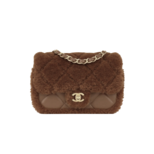 Chanel Flap Bag Shearling Mini Crossbody 7.1in/ 18cm Dark Brown Gold Hardware For Women