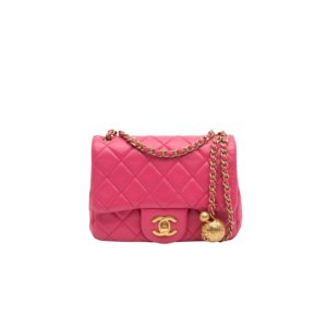 Chanel Flap Bag With CC Ball On Strap Mini Crossbody 6.6in/ 17cm Pink Gold Hardware For Women AS1786