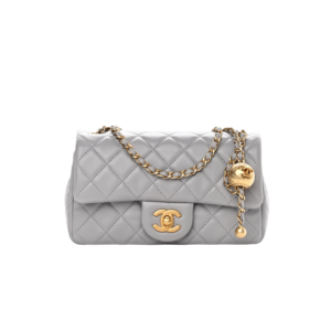 Chanel Flap Bag With CC Ball On Strap Mini Crossbody 7.8in/ 20cm Grey Gold Hardware For Women AS1787