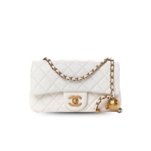Chanel Flap Bag With CC Ball On Strap Mini Crossbody 7.8in/ 20cm White Gold Hardware For Women AS1787