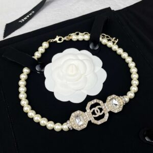 Chanel Geometric Square Pearl Necklace White For Women
