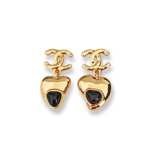 Chanel Heart Drop Earrings Gold-Toned Metal For Women