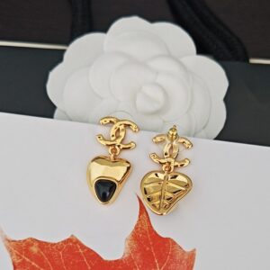 Alternative view of Chanel Heart Drop Earrings Gold-Toned Metal For Women