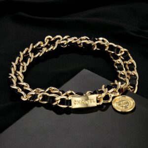 Chanel Iconic Chain Link With Black Leather And Coin Charm For Women