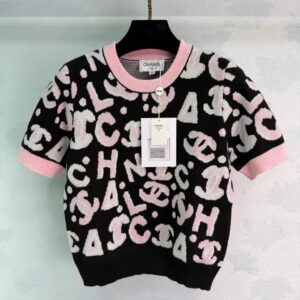 Alternative view of Chanel Intarsia Logo Short-Sleeve Top Black/ Pink For Women