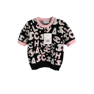 Chanel Intarsia Logo Short-Sleeve Top Black/ Pink For Women