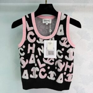 Alternative view of Chanel Intarsia Logo Sleeveless Cropped Top Black/ Pink For Women