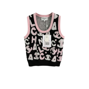 Chanel Intarsia Logo Sleeveless Cropped Top Black/ Pink For Women