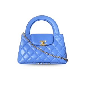 Chanel Kelly Mini Top Handle Bag 5.1in/ 13cm Blue Gold Hardware For Women