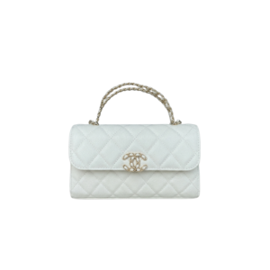Chanel Kelly Top Handle Bag 7.2in/ 18cm White Gold Hardware For Women