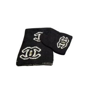 Chanel Knit Beanie & Scarf Set CC Logo Black