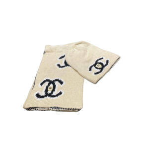 Chanel Knit Beanie & Scarf Set CC Logo Invory