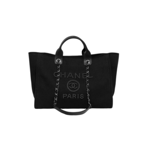 Chanel Large Deauville Pearl Tote Bag 15in/ 38cm Black Silver Hardware For Women A66941