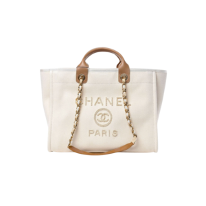 Chanel Large Deauville Pearl Tote Bag 15in/ 38cm White Gold Hardware For Women A66941