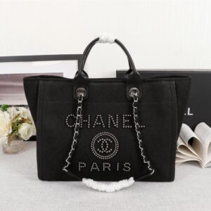 Alternative view of Chanel Large Deauville Pearl Tote Bag 15in/ 38cm Black Silver Hardware For Women A66941