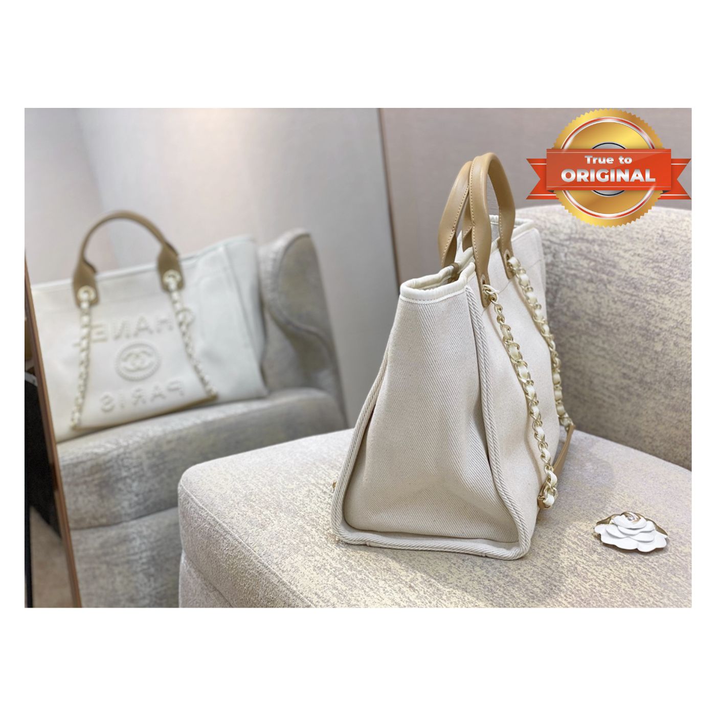 Chanel Large Deauville Pearl Tote Bag 15in/ 38cm White Gold Hardware For Women A66941