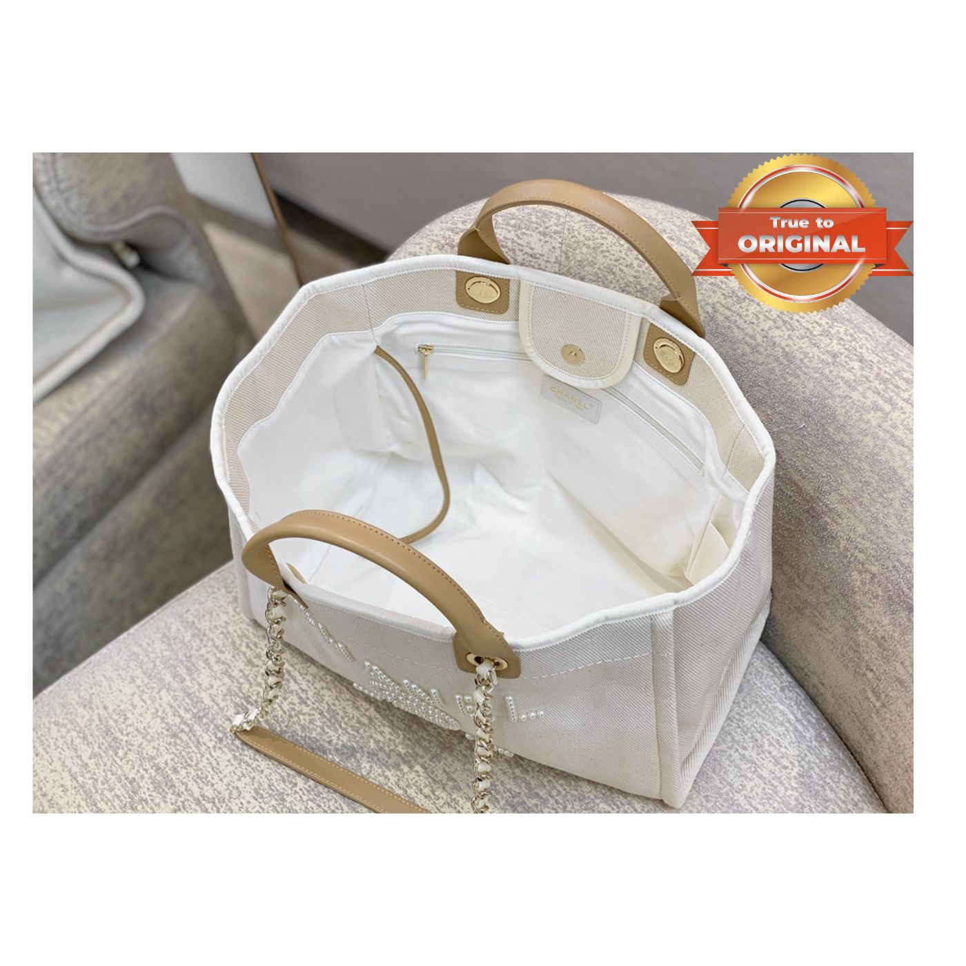 Chanel Large Deauville Pearl Tote Bag 15in/ 38cm White Gold Hardware For Women A66941