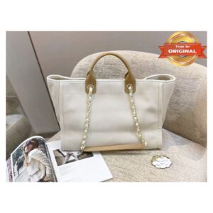 Alternative view of Chanel Large Deauville Pearl Tote Bag 15in/ 38cm White Gold Hardware For Women A66941
