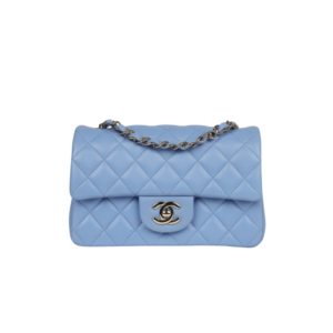 Chanel Flap Bag Mini Crossbody 7.5in/ 19cm Light Blue Gold Hardware For Women