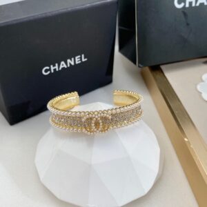 Alternative view of Chanel Pearl And Crystal Interlocking CC Cuff Bracelet Gold Hardware For Women